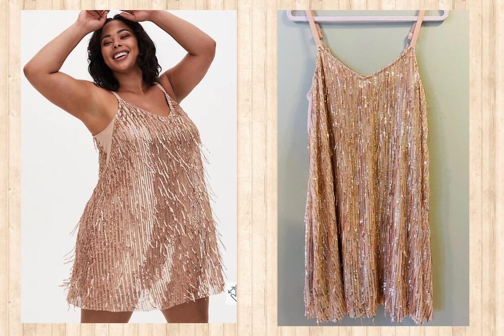 New Torrid 1 (1X 14/16) Sexy Gold Shimmer Sparkle Fringe Party Cocktail Dress